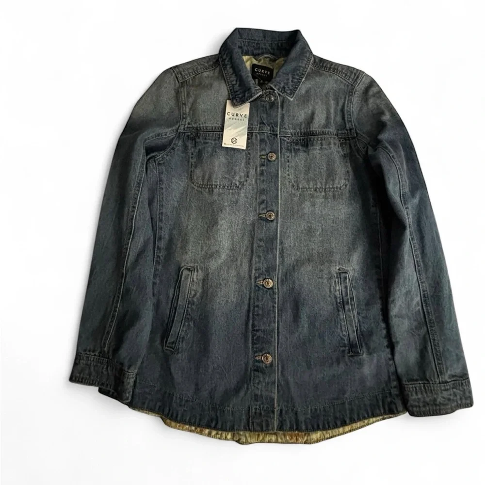 NWT Curve Appeal Denim Jacket Medium Blue Wash Button Front Womens Coat